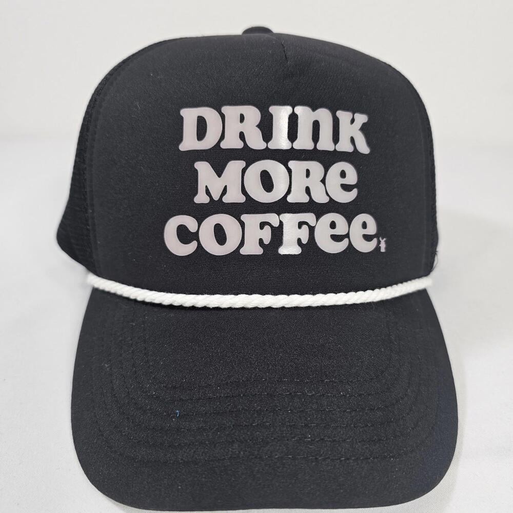 Dutch Bros Drink More Coffee Snapback Hat New Black & White White Rope